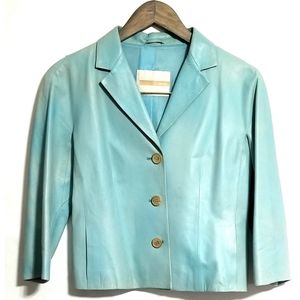 BALLY Leather Crop Lined Boxy Jacket Blazer Coat
